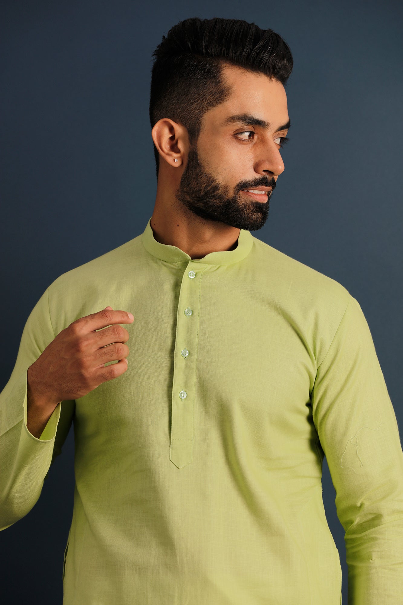 Men Fluorescent Green Thread Work Kurta