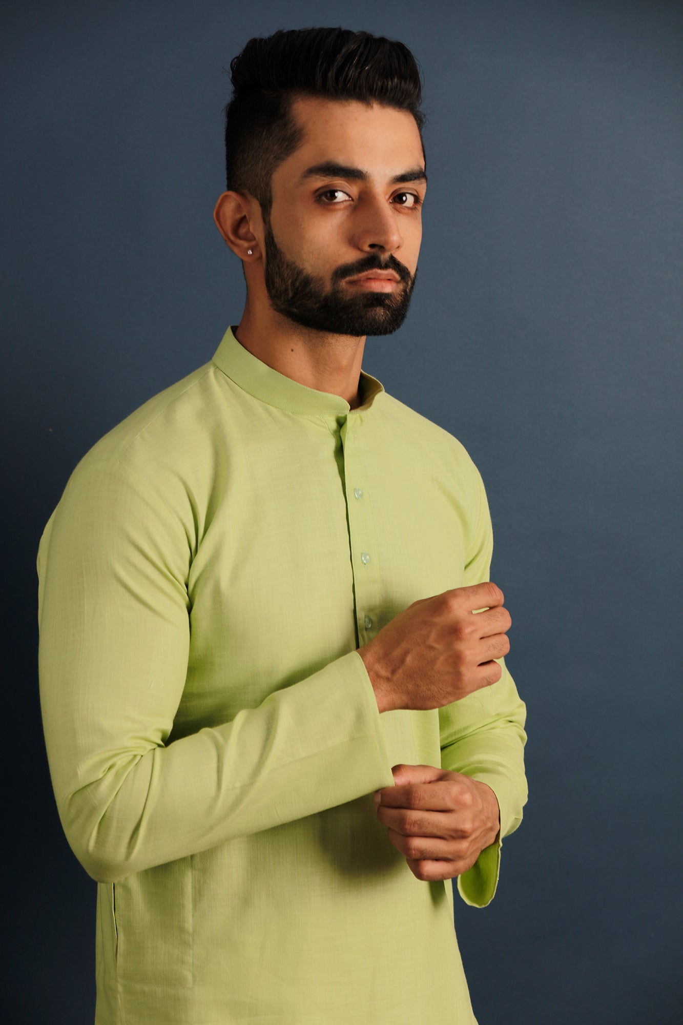 Men Fluorescent Green Thread Work Kurta