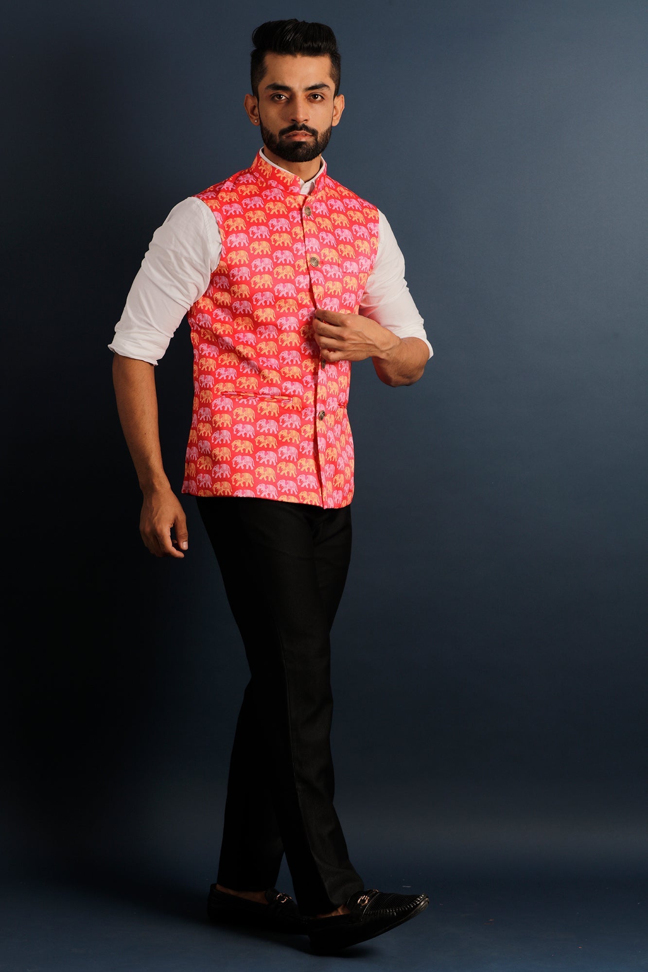 Printed Pink Nehru Jacket