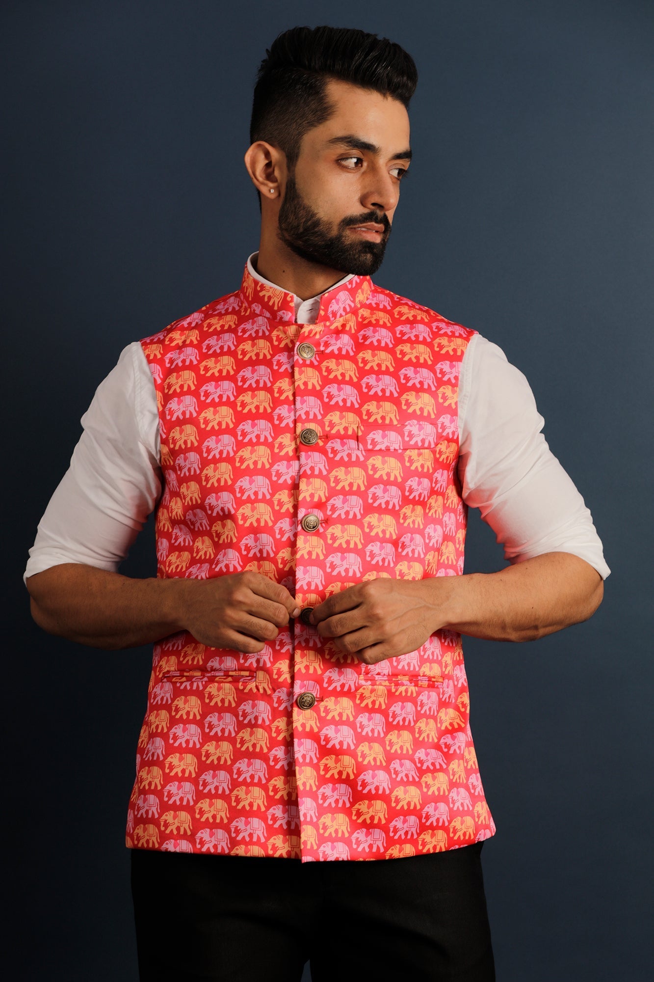 Printed Pink Nehru Jacket