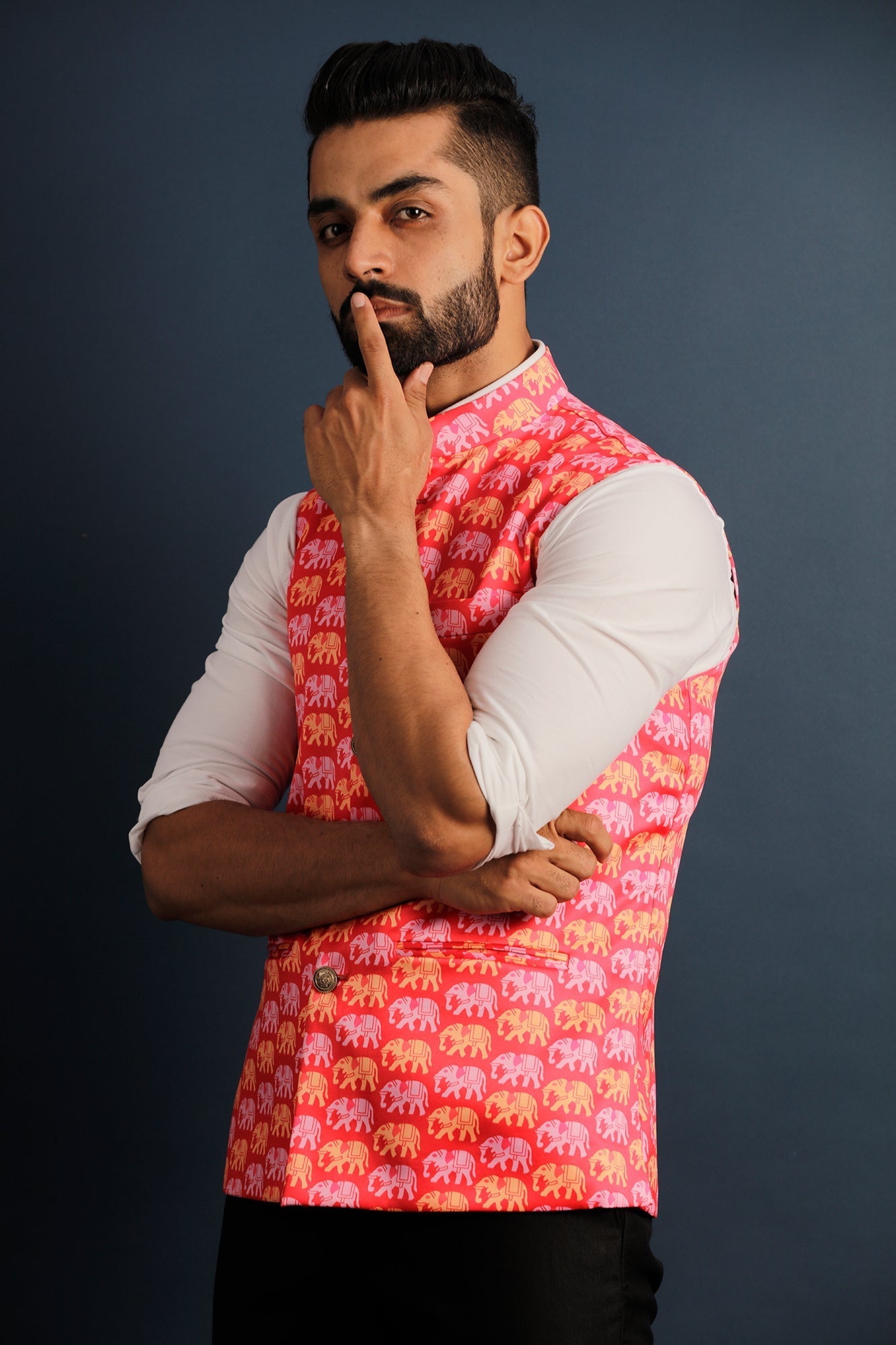 Printed Pink Nehru Jacket