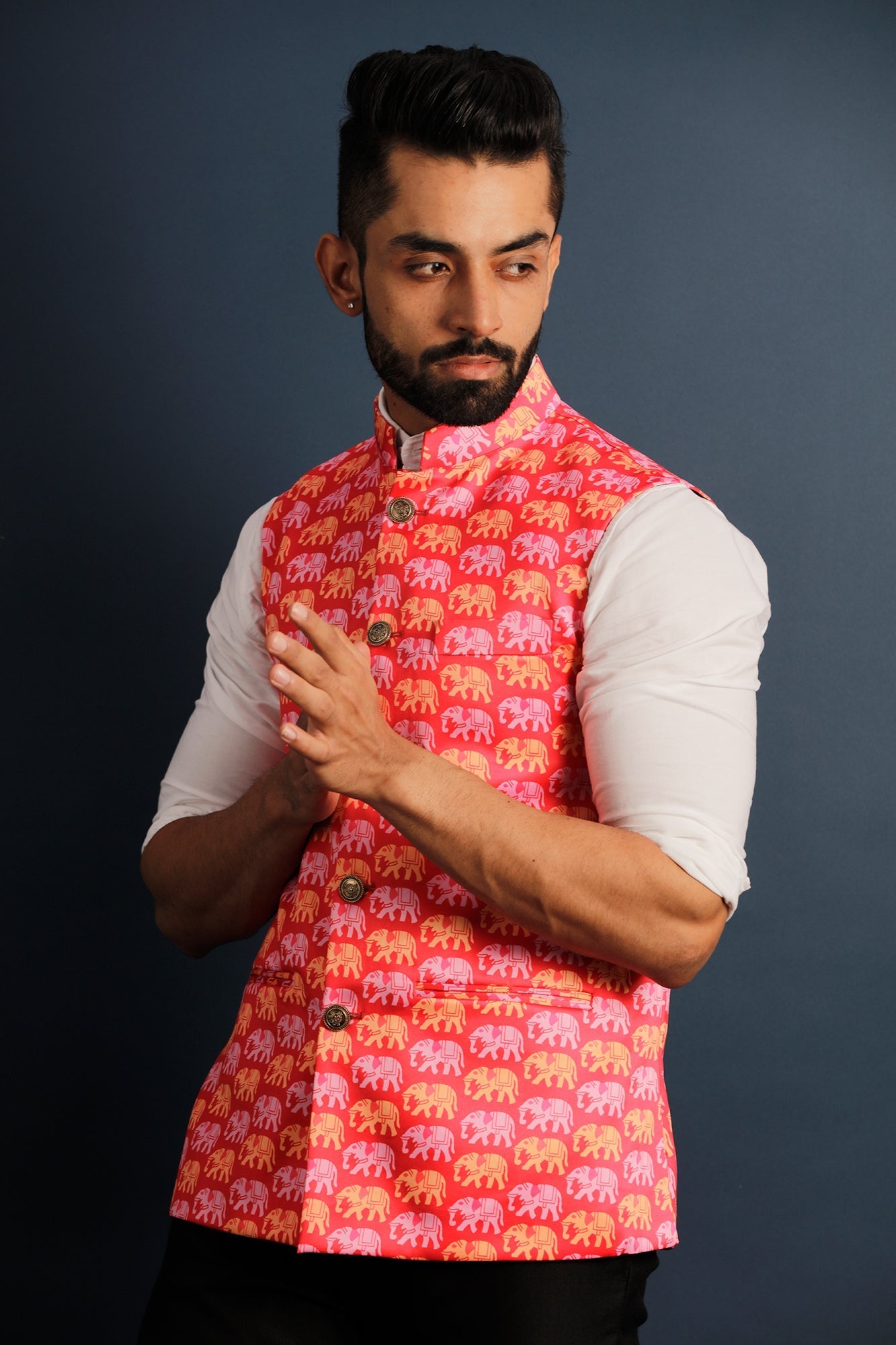 Printed Pink Nehru Jacket