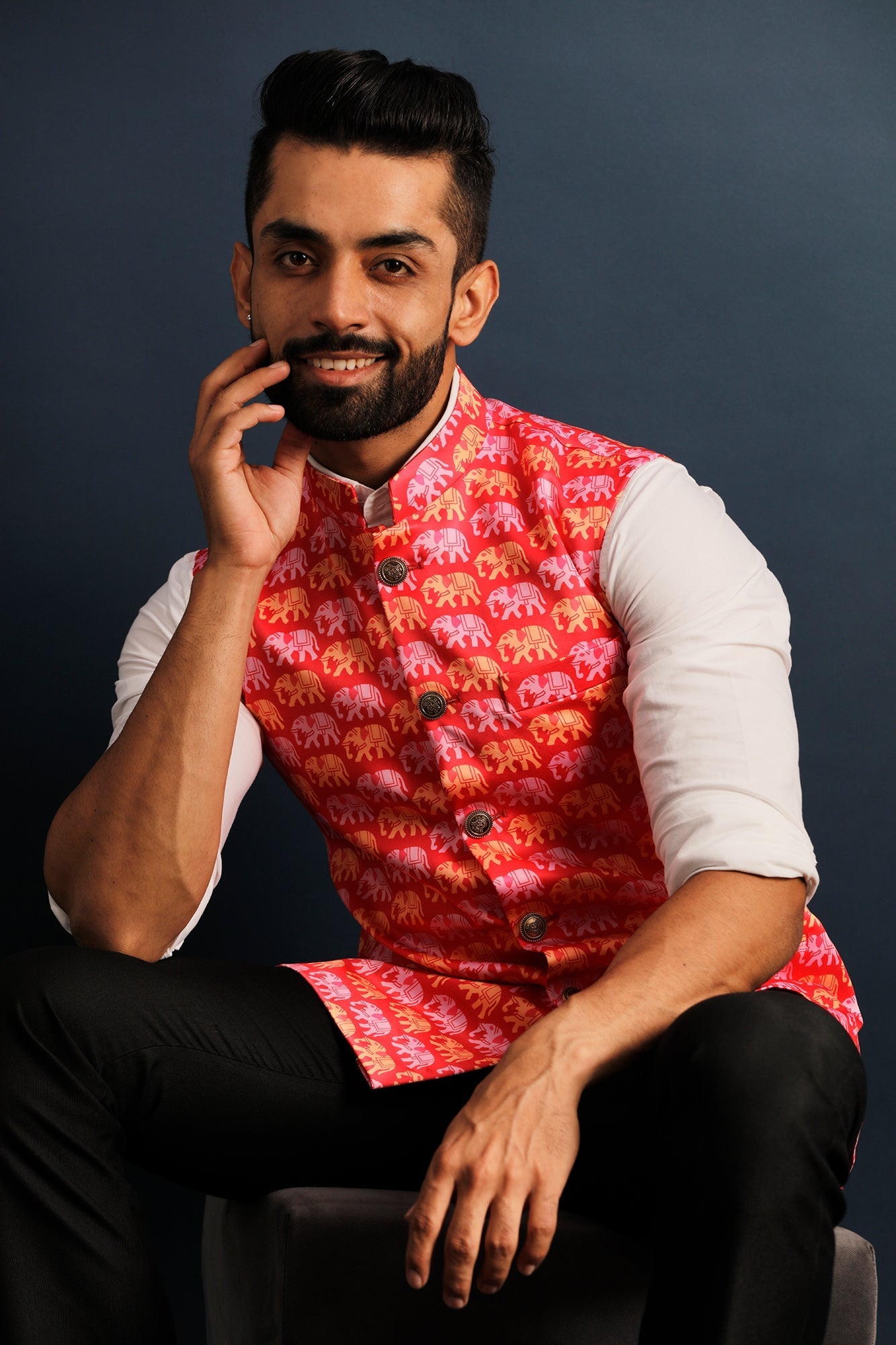 Printed Pink Nehru Jacket