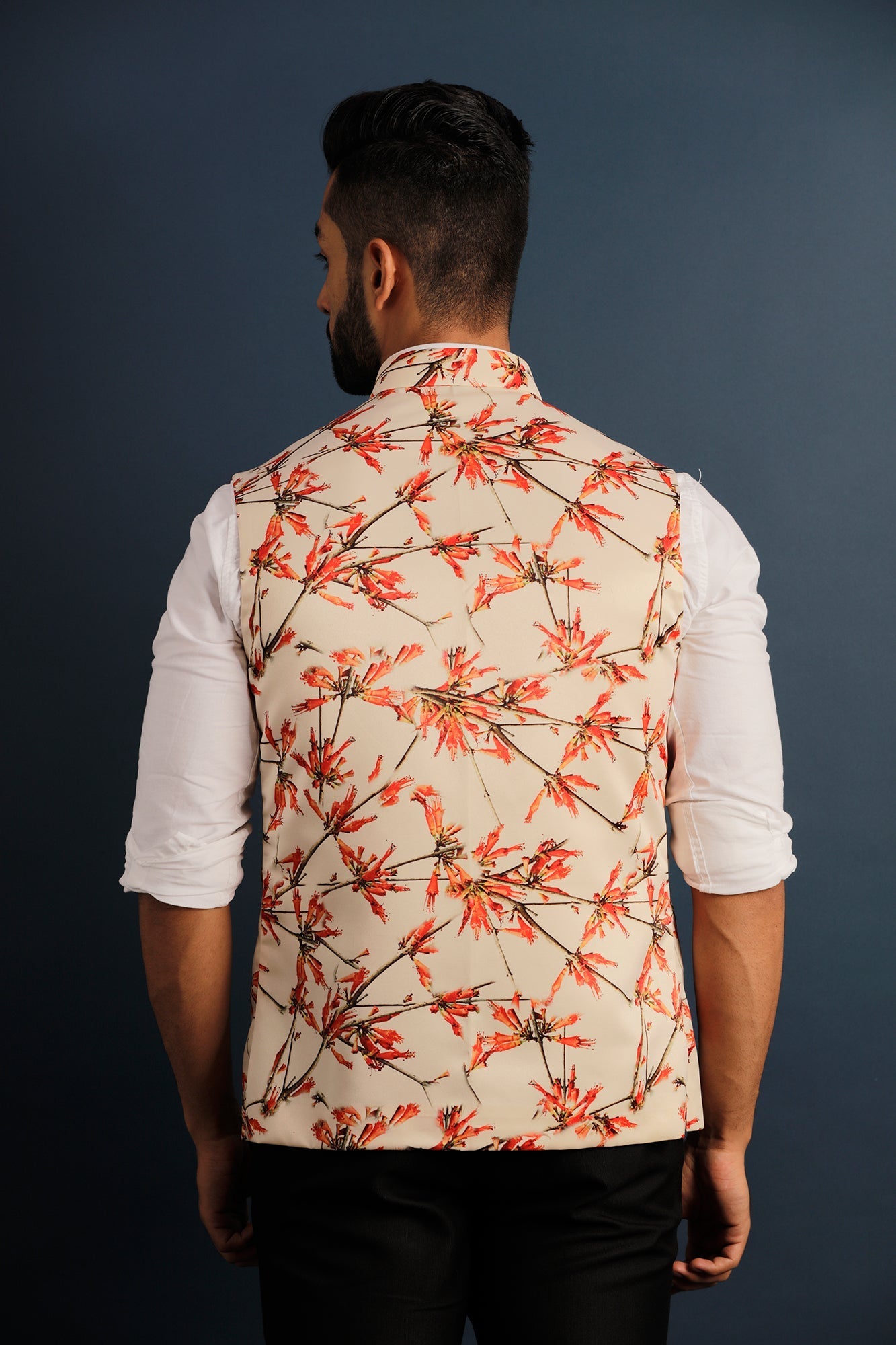 Printed Floral Beige Nehru Jacket