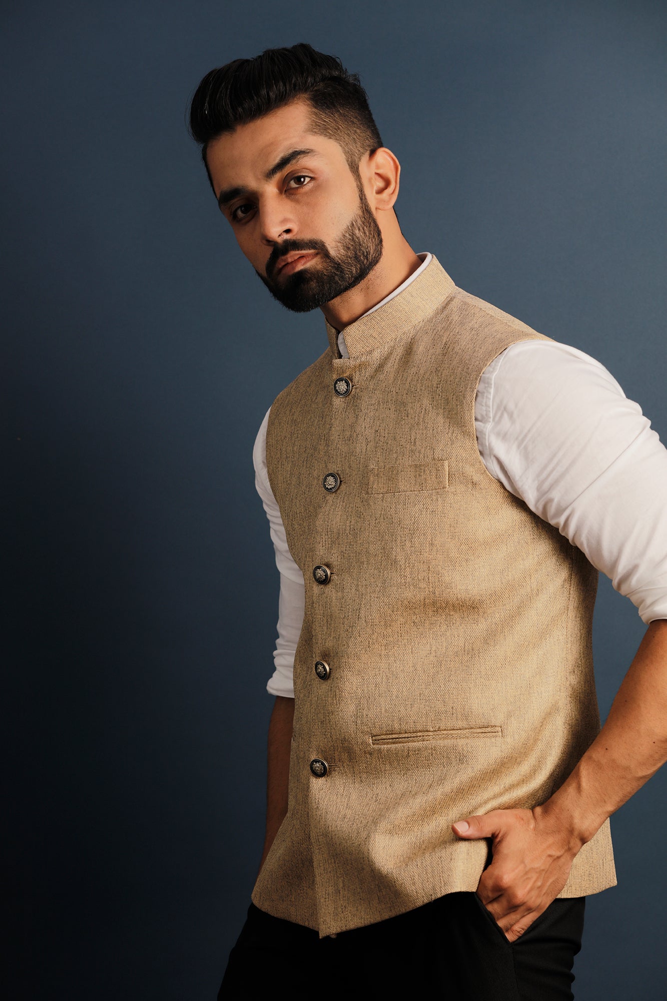 Textured Beige Nehru Jacket