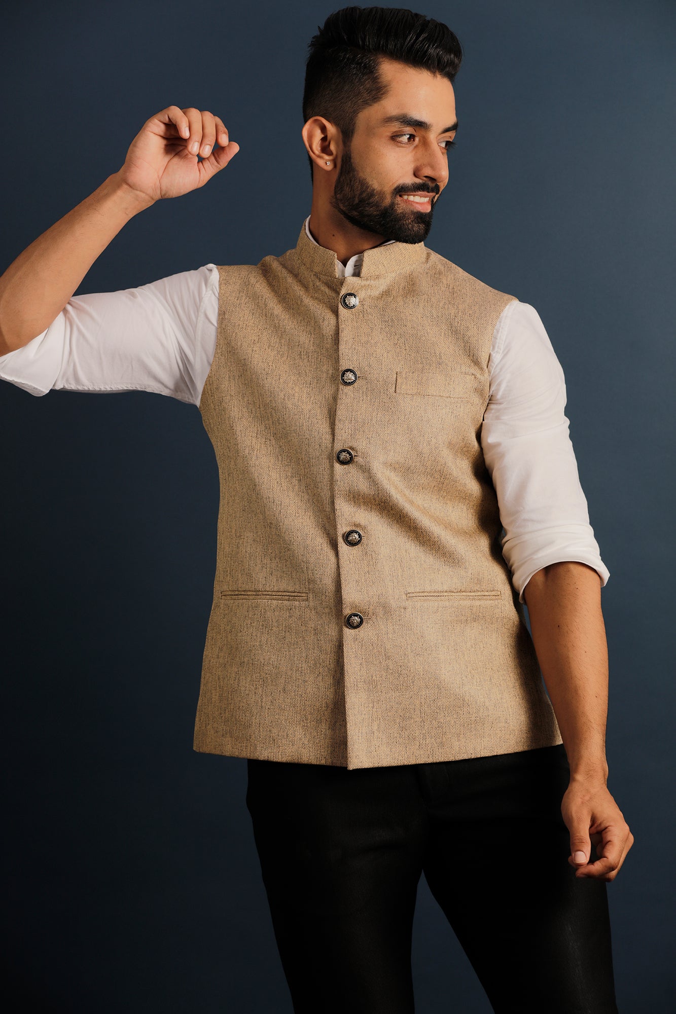 Textured Beige Nehru Jacket