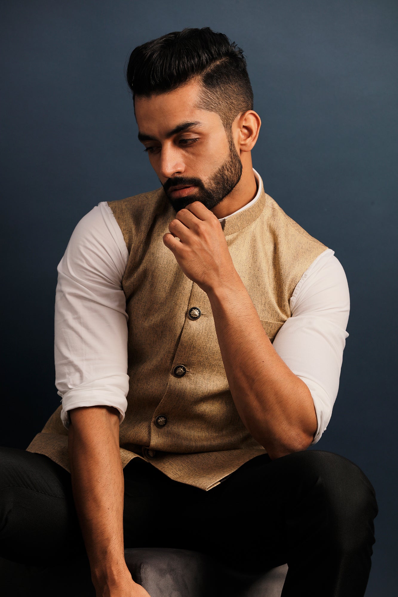 Textured Beige Nehru Jacket