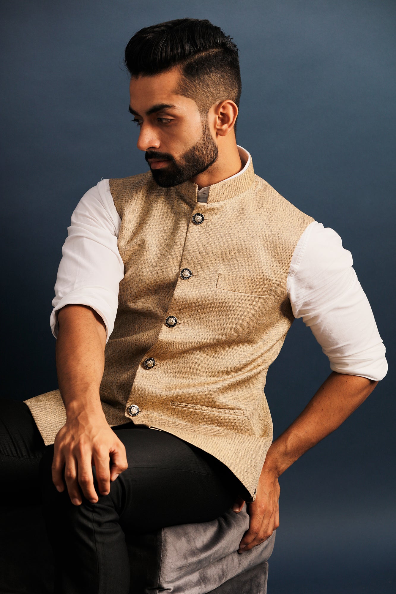 Textured Beige Nehru Jacket