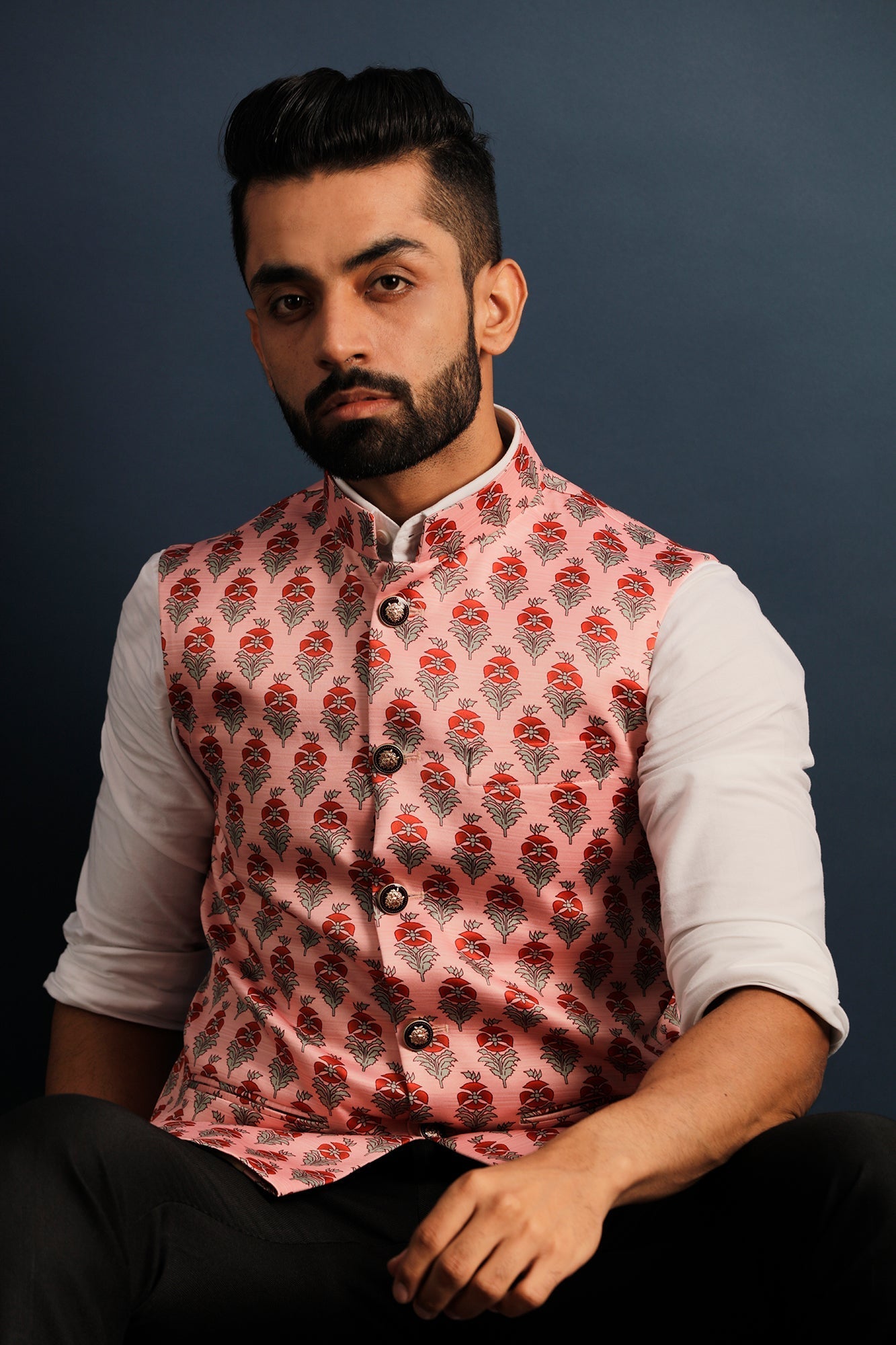 Printed Floral Pink Nehru Jacket