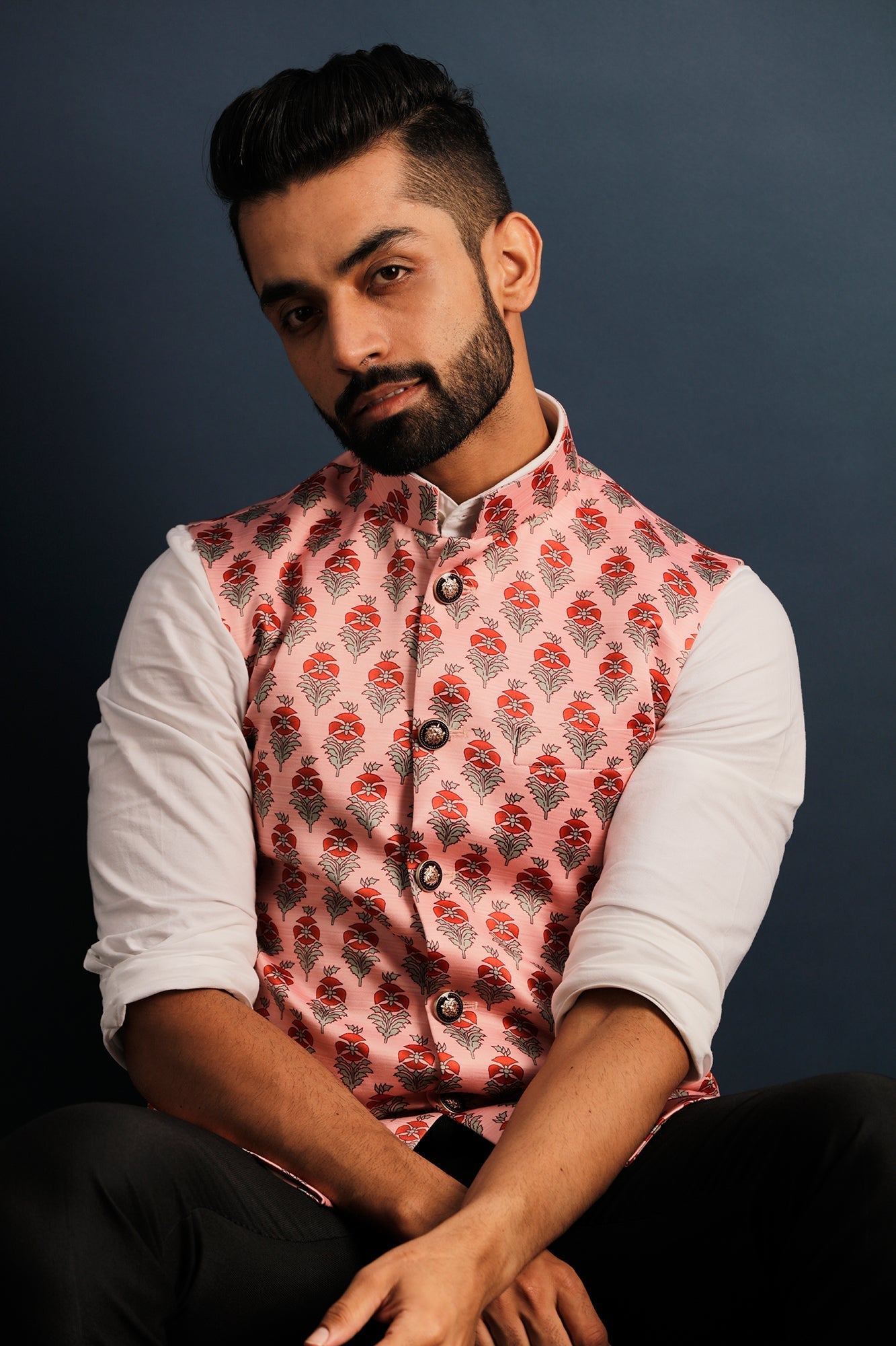 Printed Floral Pink Nehru Jacket