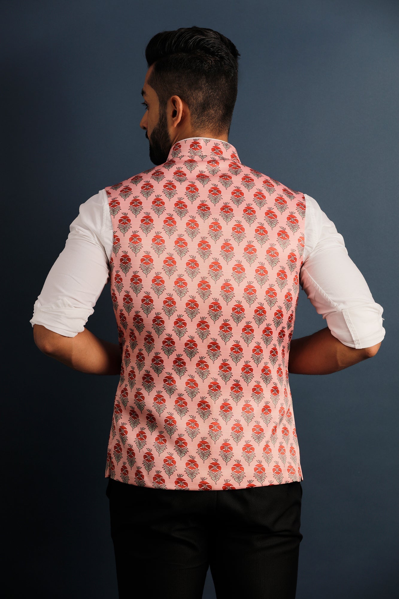 Printed Floral Pink Nehru Jacket