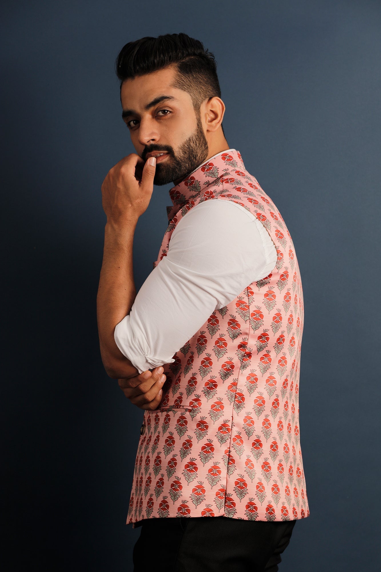 Printed Floral Pink Nehru Jacket