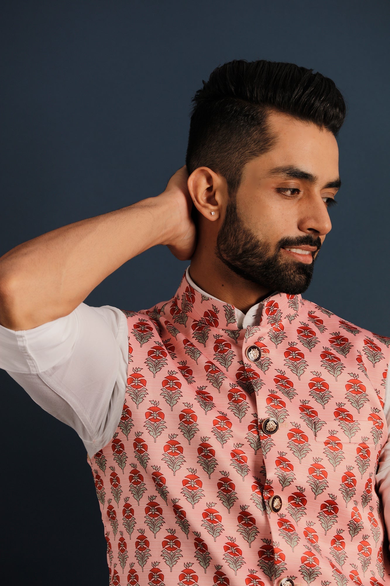 Printed Floral Pink Nehru Jacket