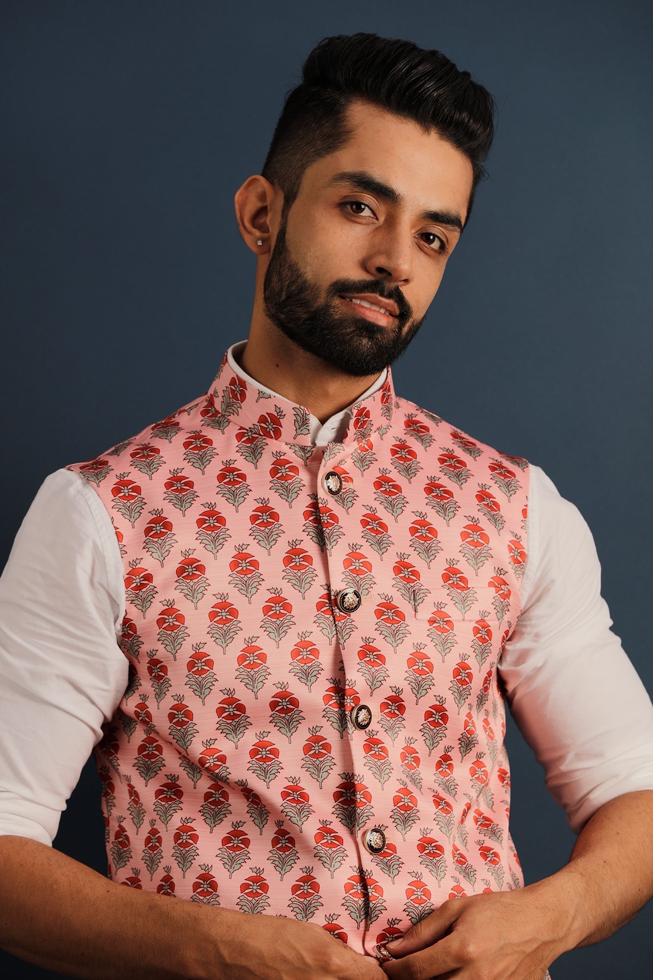 Printed Floral Pink Nehru Jacket