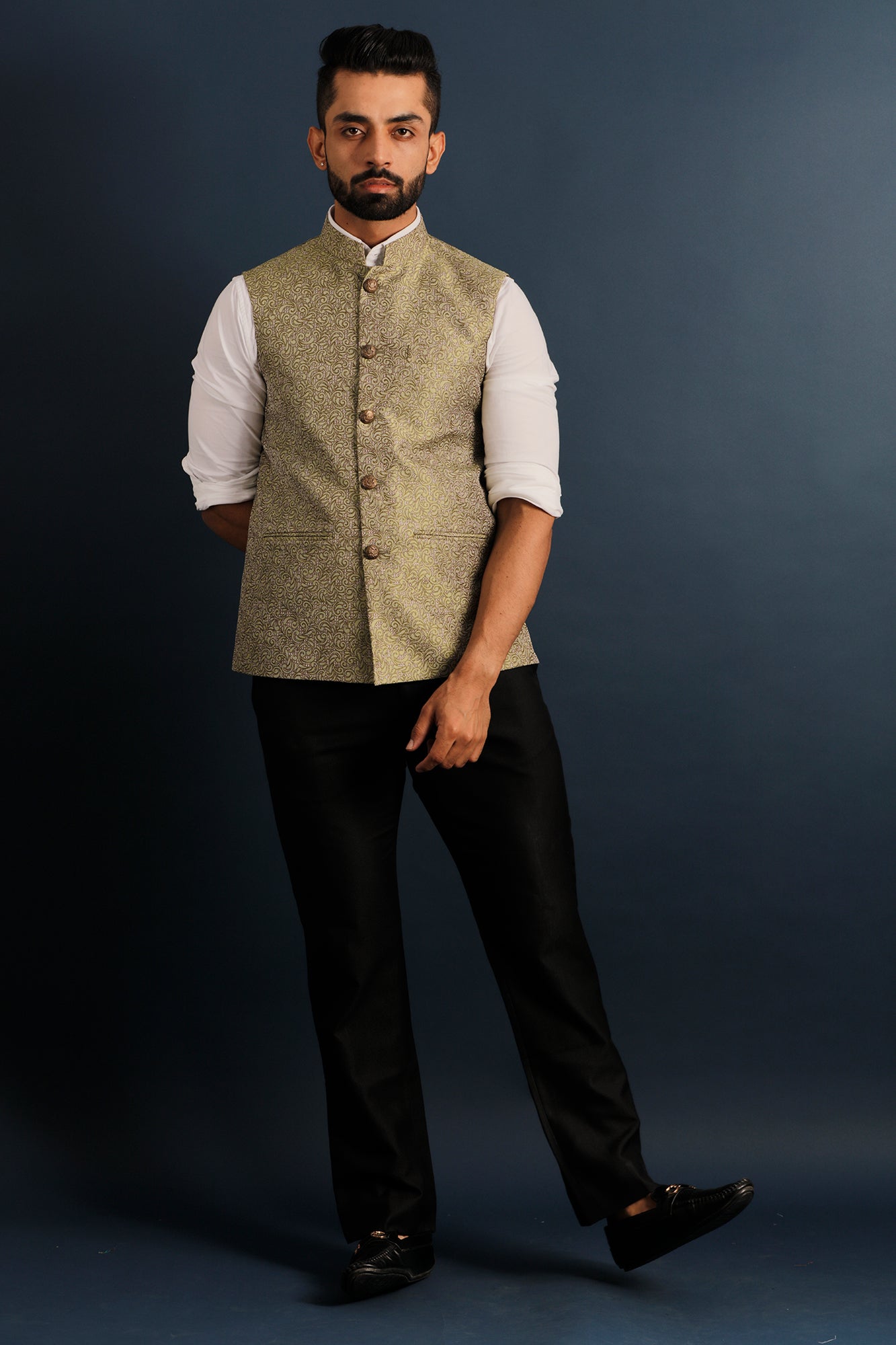 Printed Green Nehru Jacket