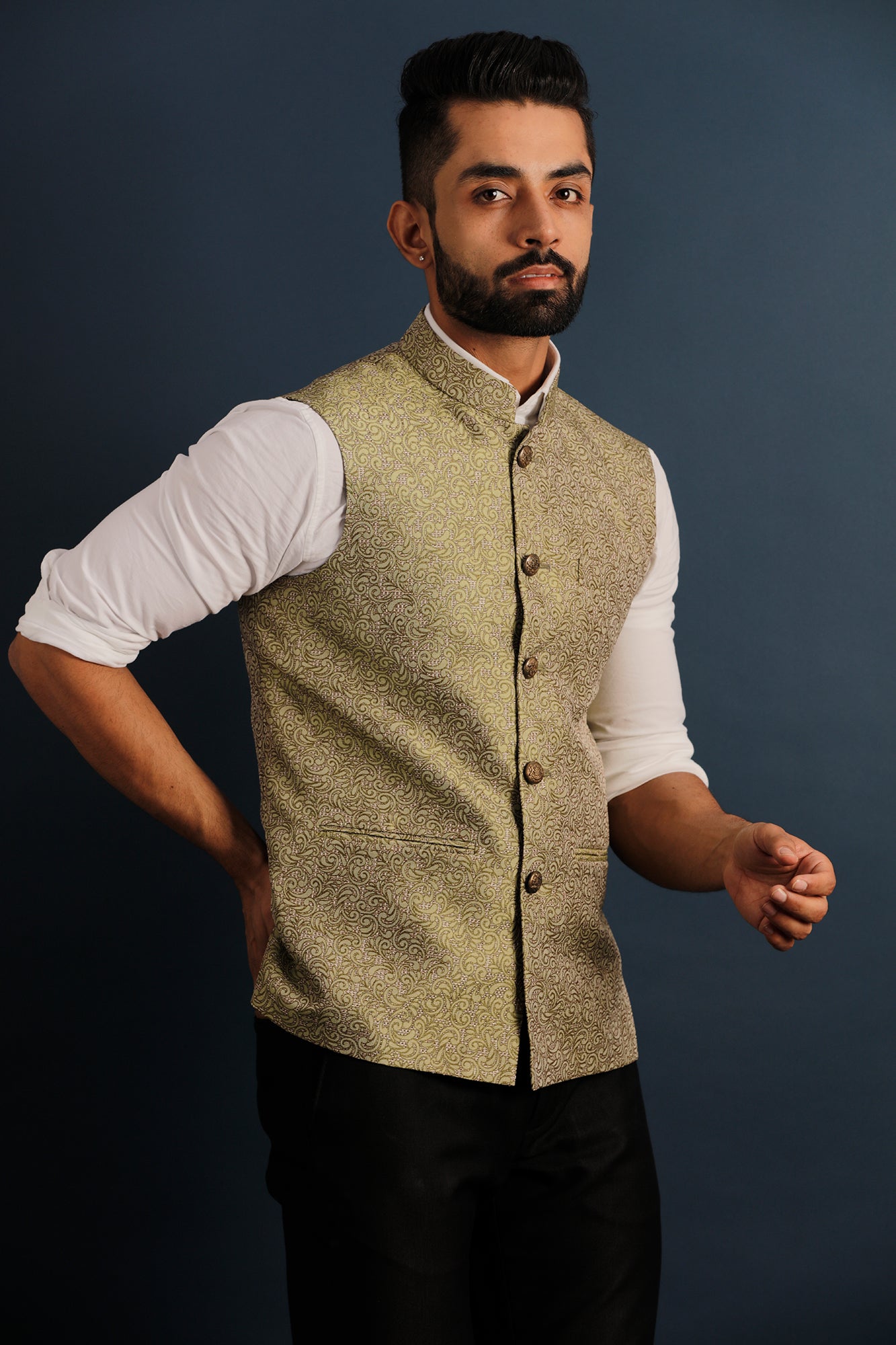 Printed Green Nehru Jacket