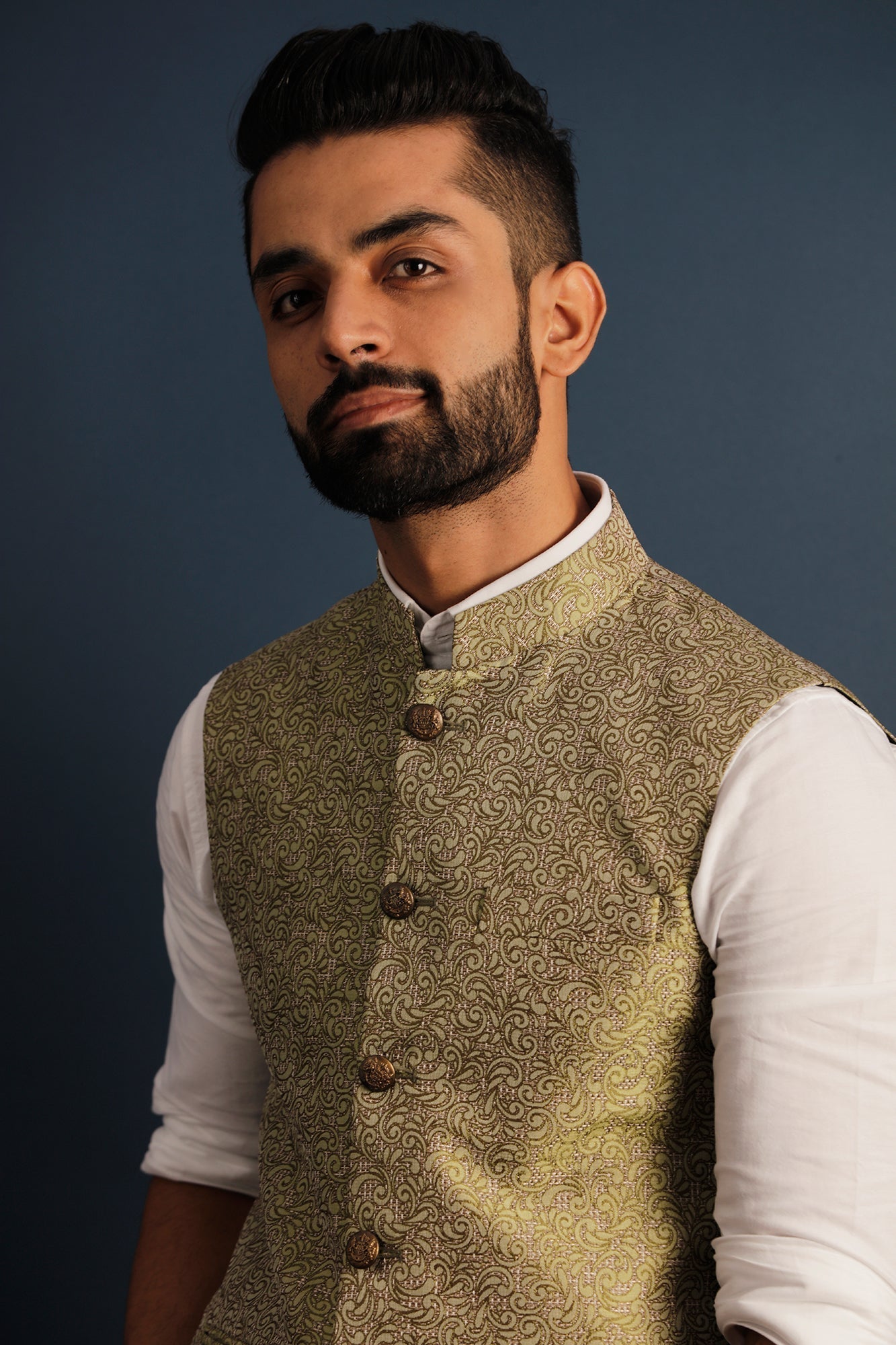 Printed Green Nehru Jacket