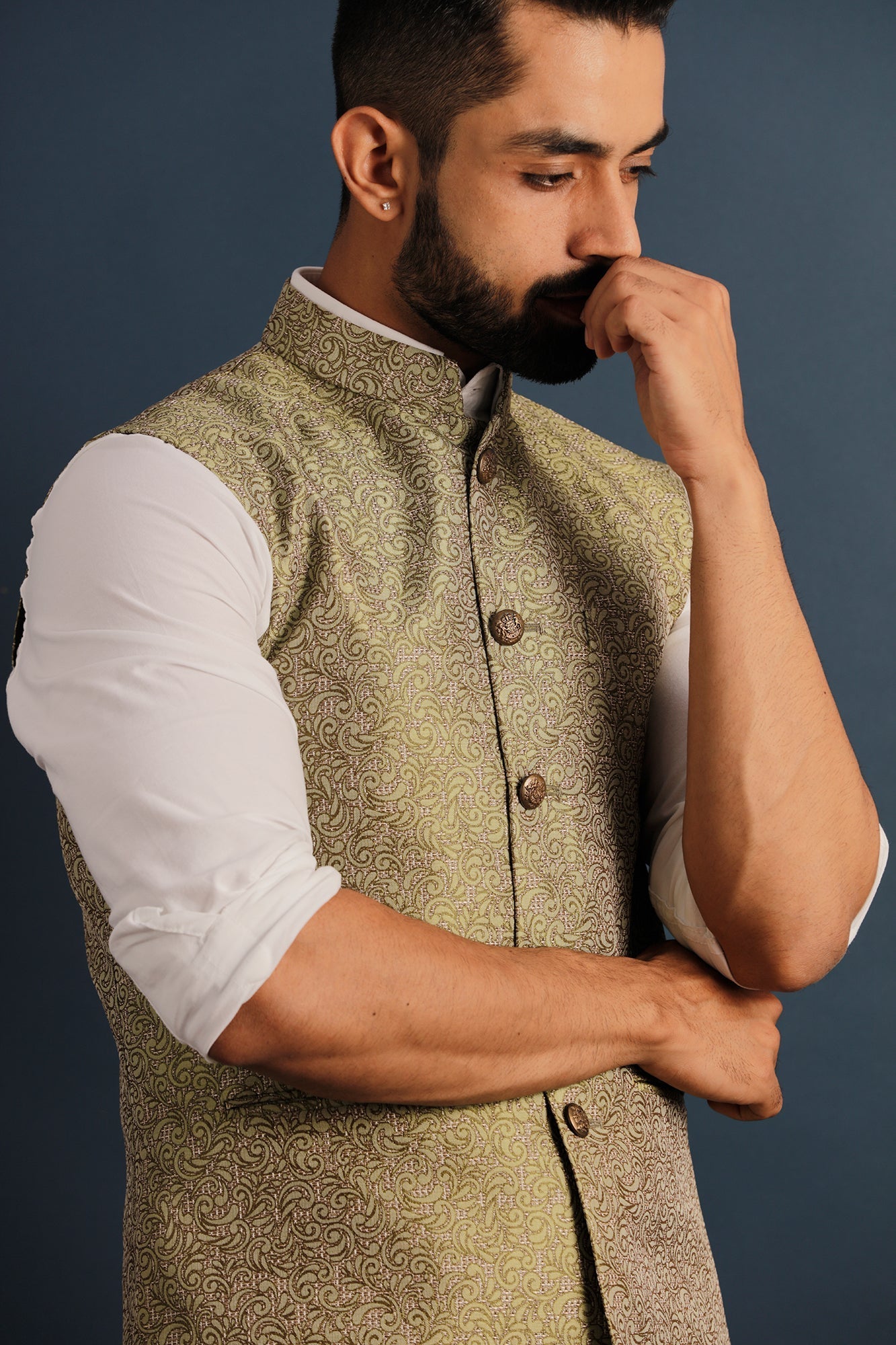 Printed Green Nehru Jacket