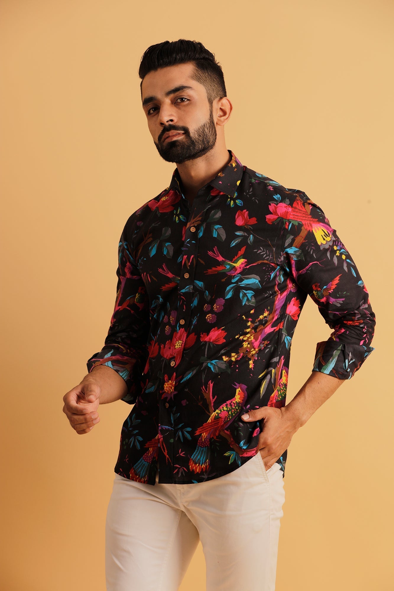 Printed Floral Black Shirt