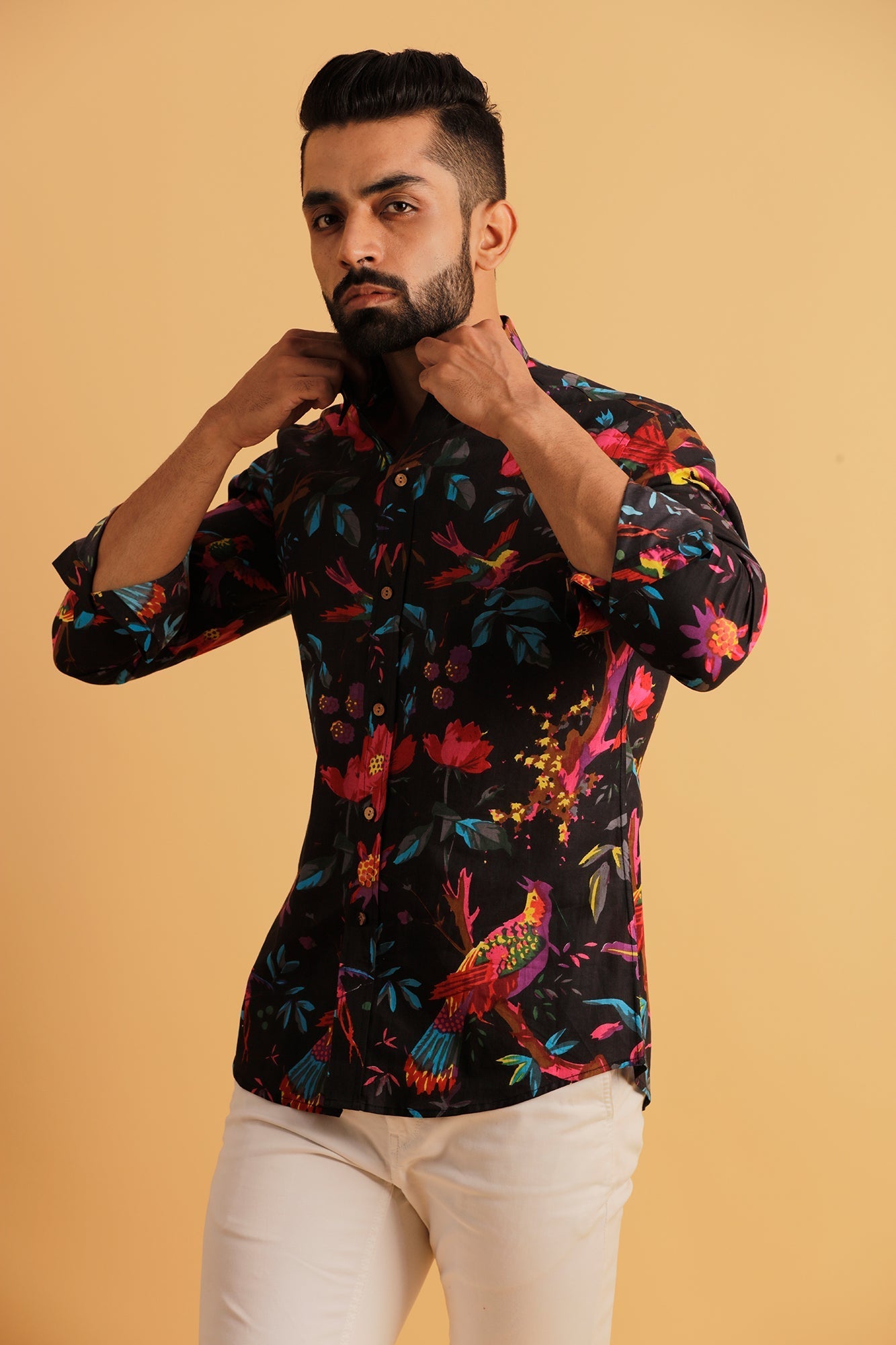 Printed Floral Black Shirt