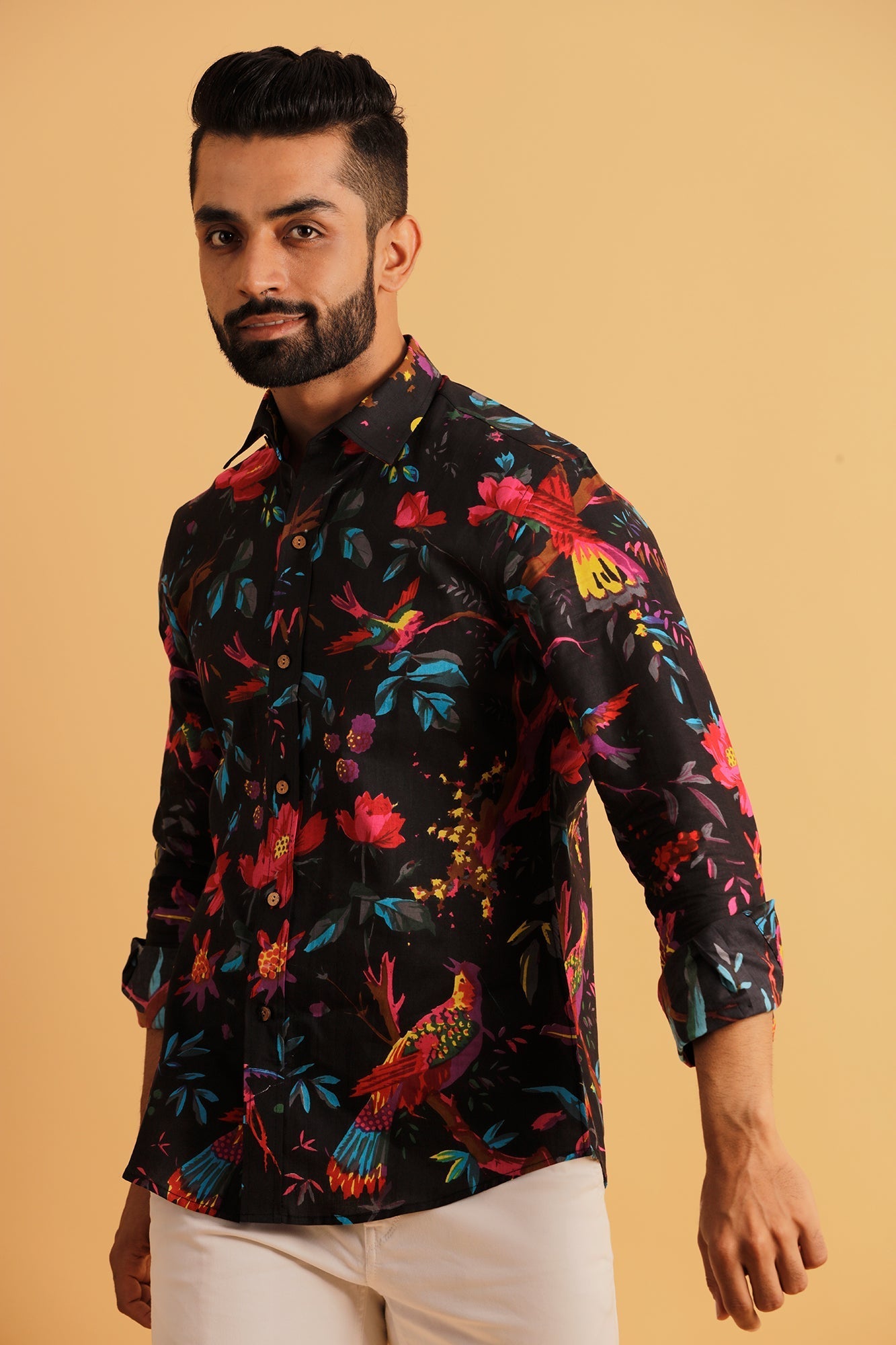 Printed Floral Black Shirt