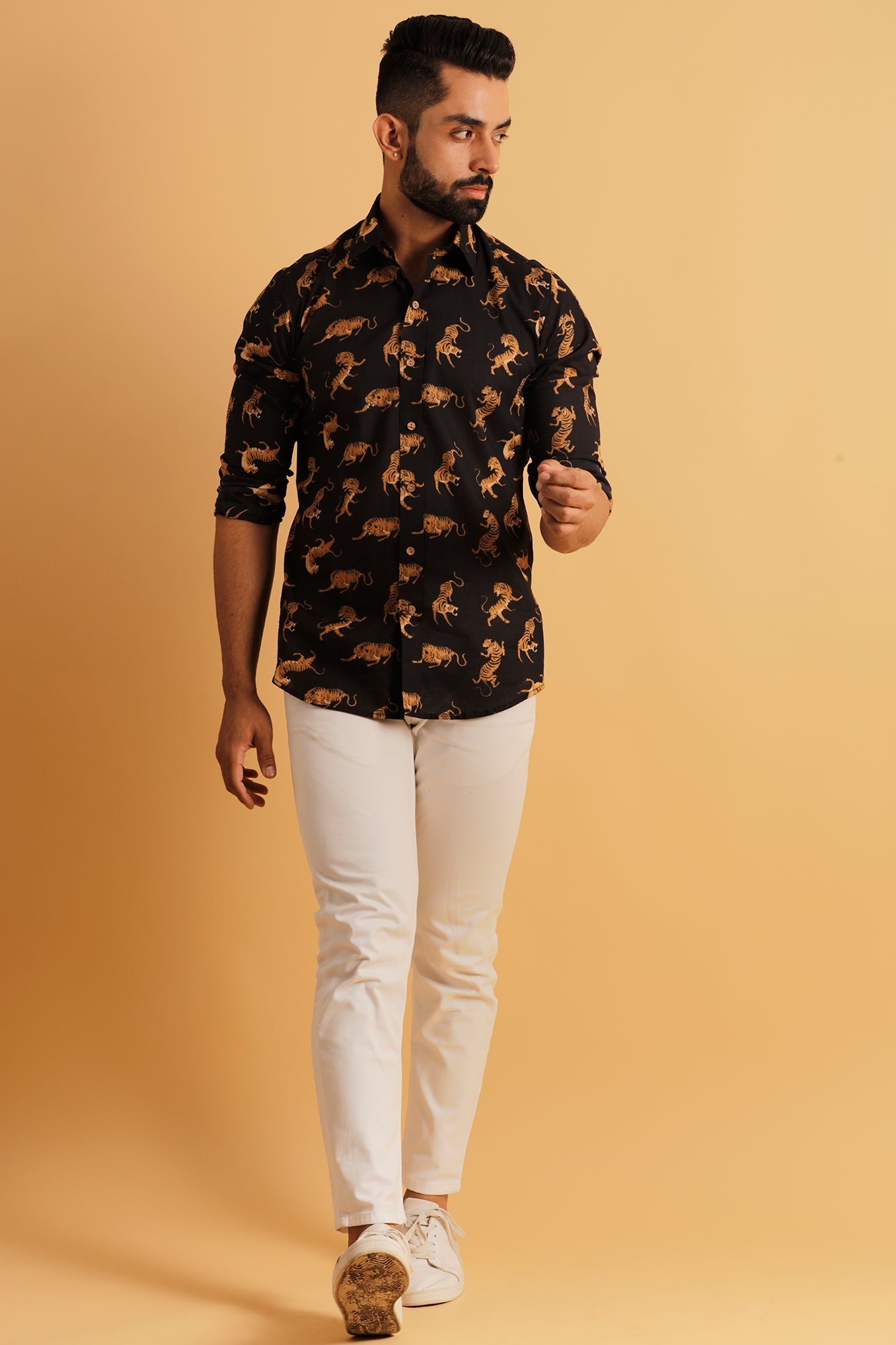 Printed Slim Fit Black Shirt.