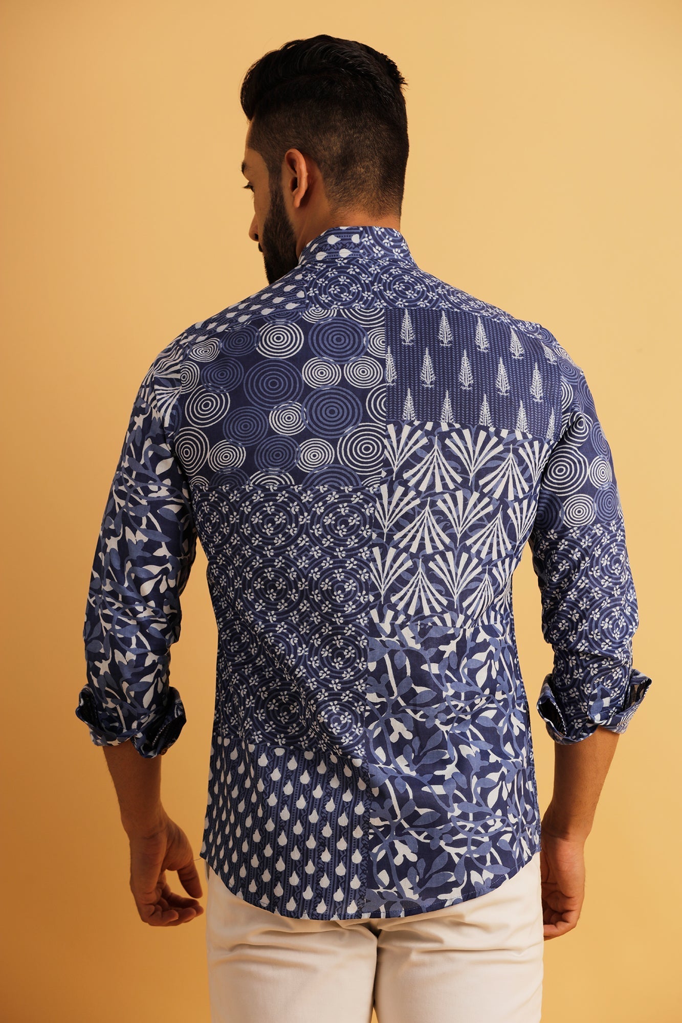 Printed Patch Work Blue Shirt