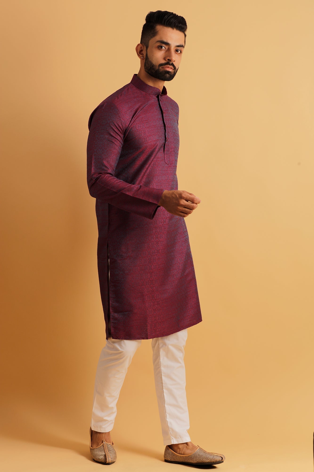 Woven Design Dupion Silk Straight Kurta