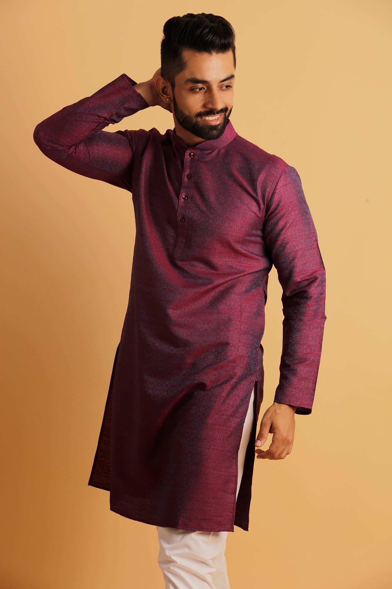 Woven Design Dupion Silk Straight Kurta