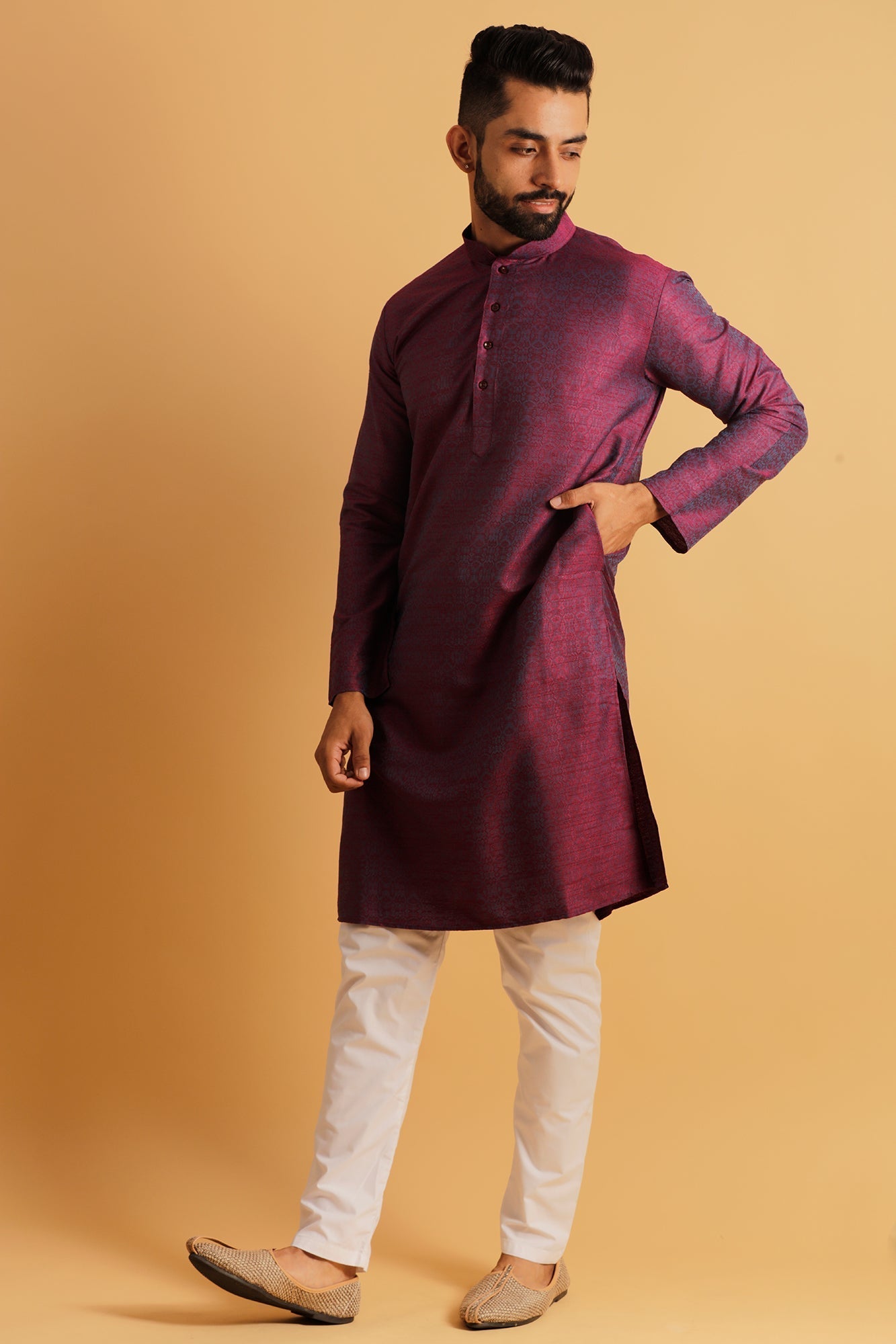 Woven Design Dupion Silk Straight Kurta