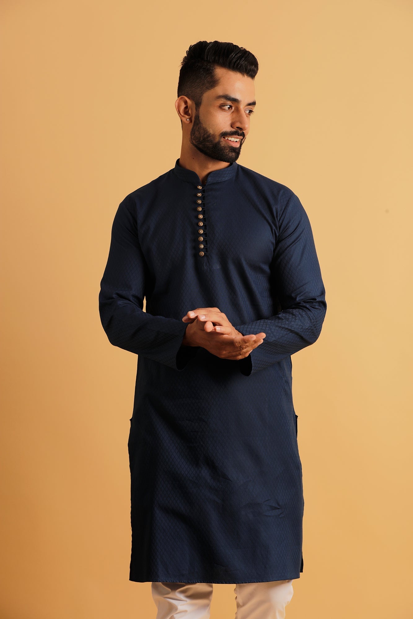 Woven Design Mandarin Collar Straight Kurta