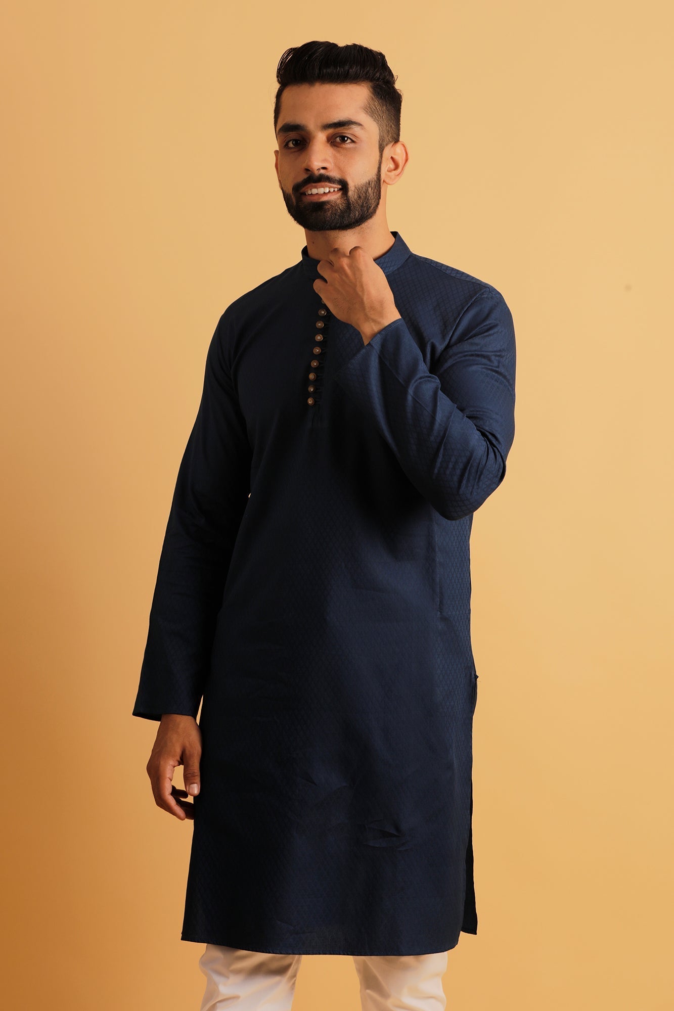 Woven Design Mandarin Collar Straight Kurta