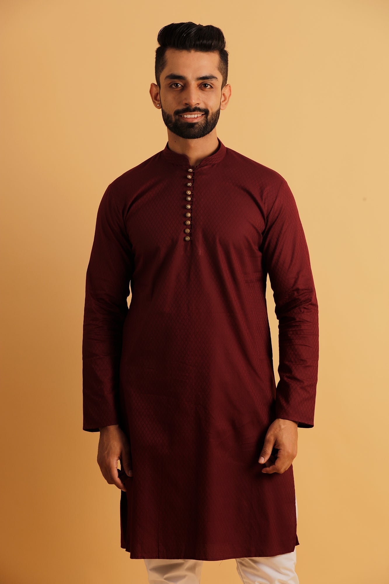 Woven Design Mandarin Collar Jacquard Straight Kurta