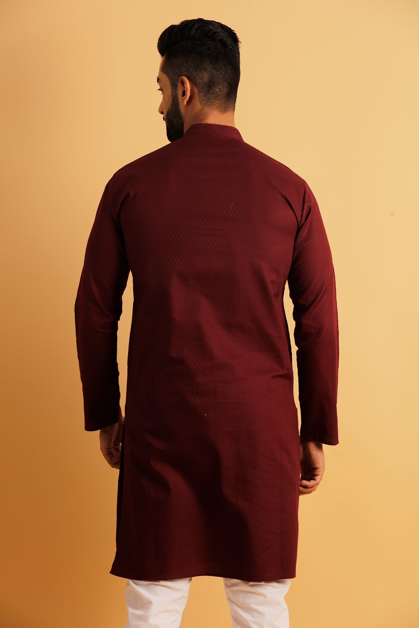 Woven Design Mandarin Collar Jacquard Straight Kurta