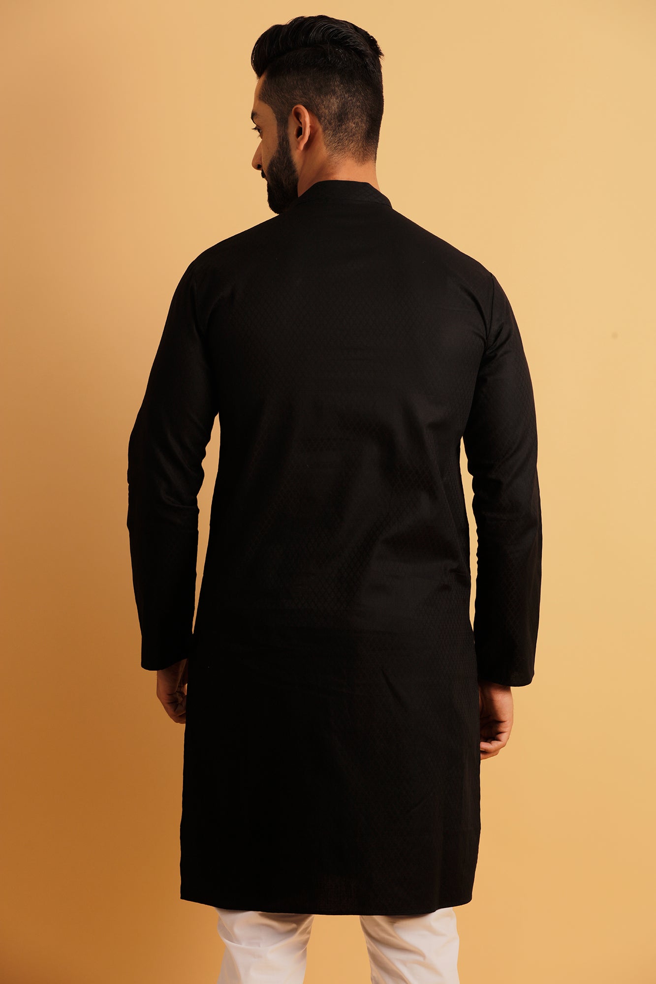 Woven Design Mandarin Collar Jacquard Straight Kurta