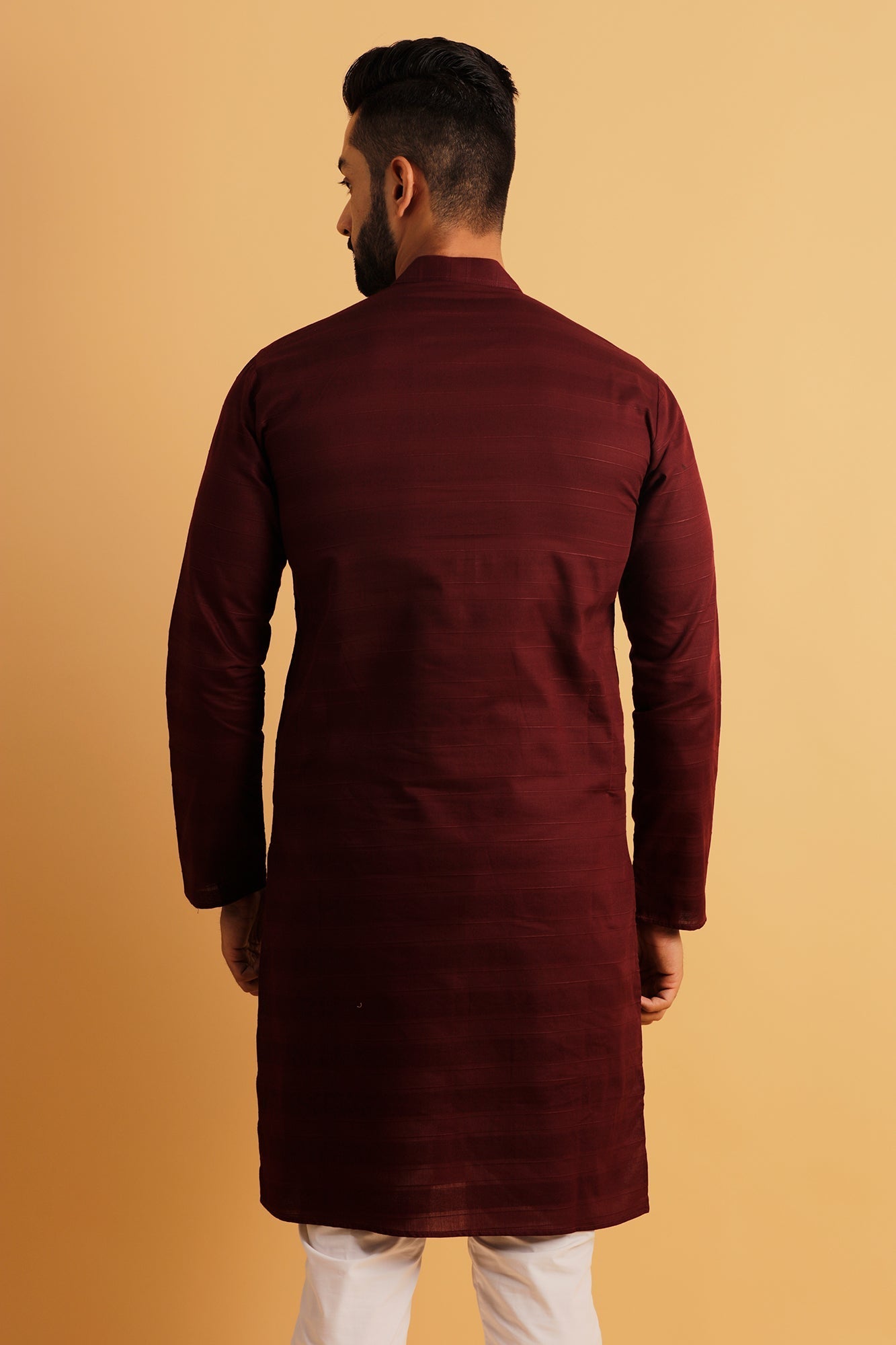 Woven Design Band Collar Cotton Straight Kurta