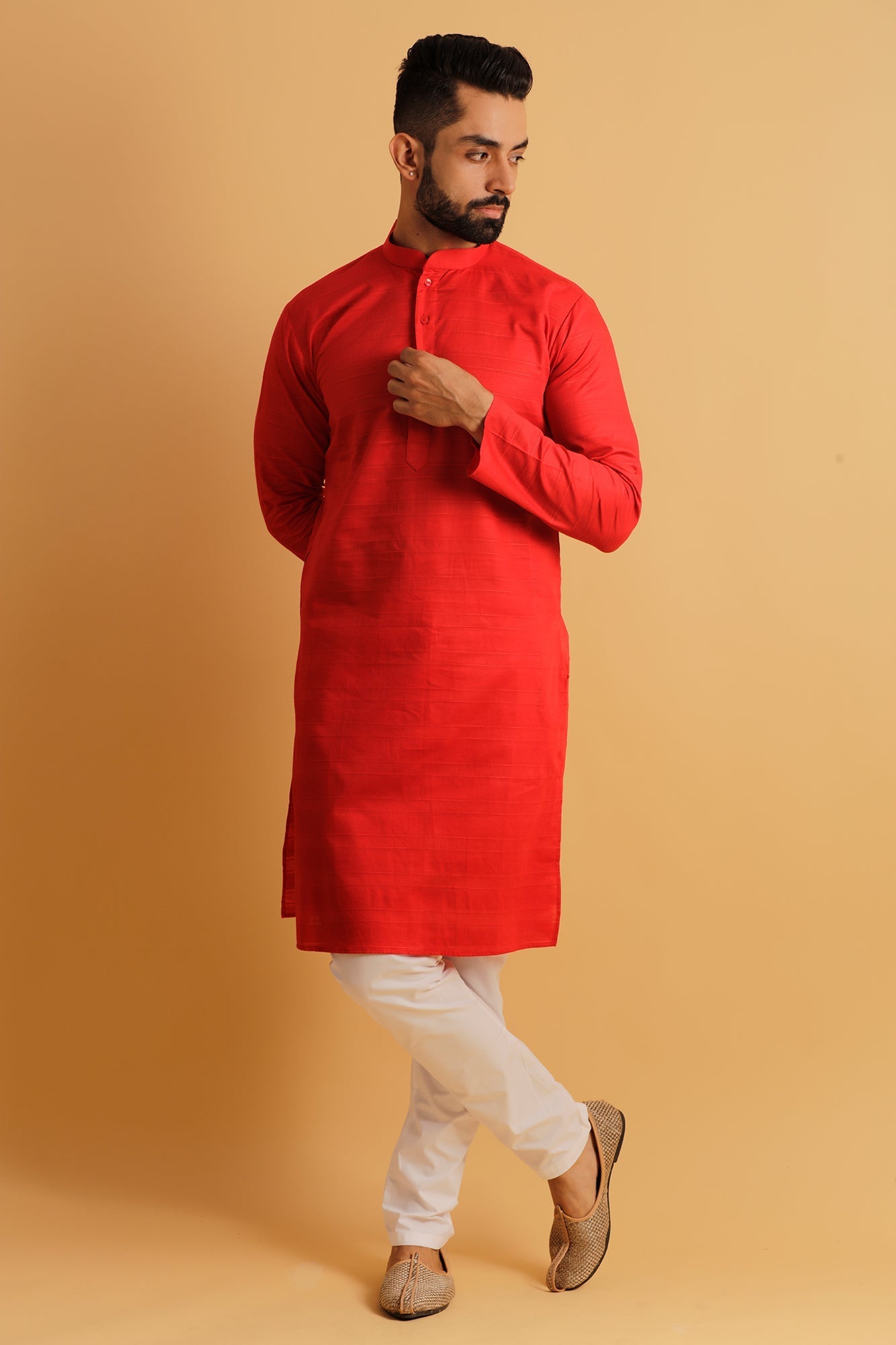 Woven Design Band Collar Straight Kurta