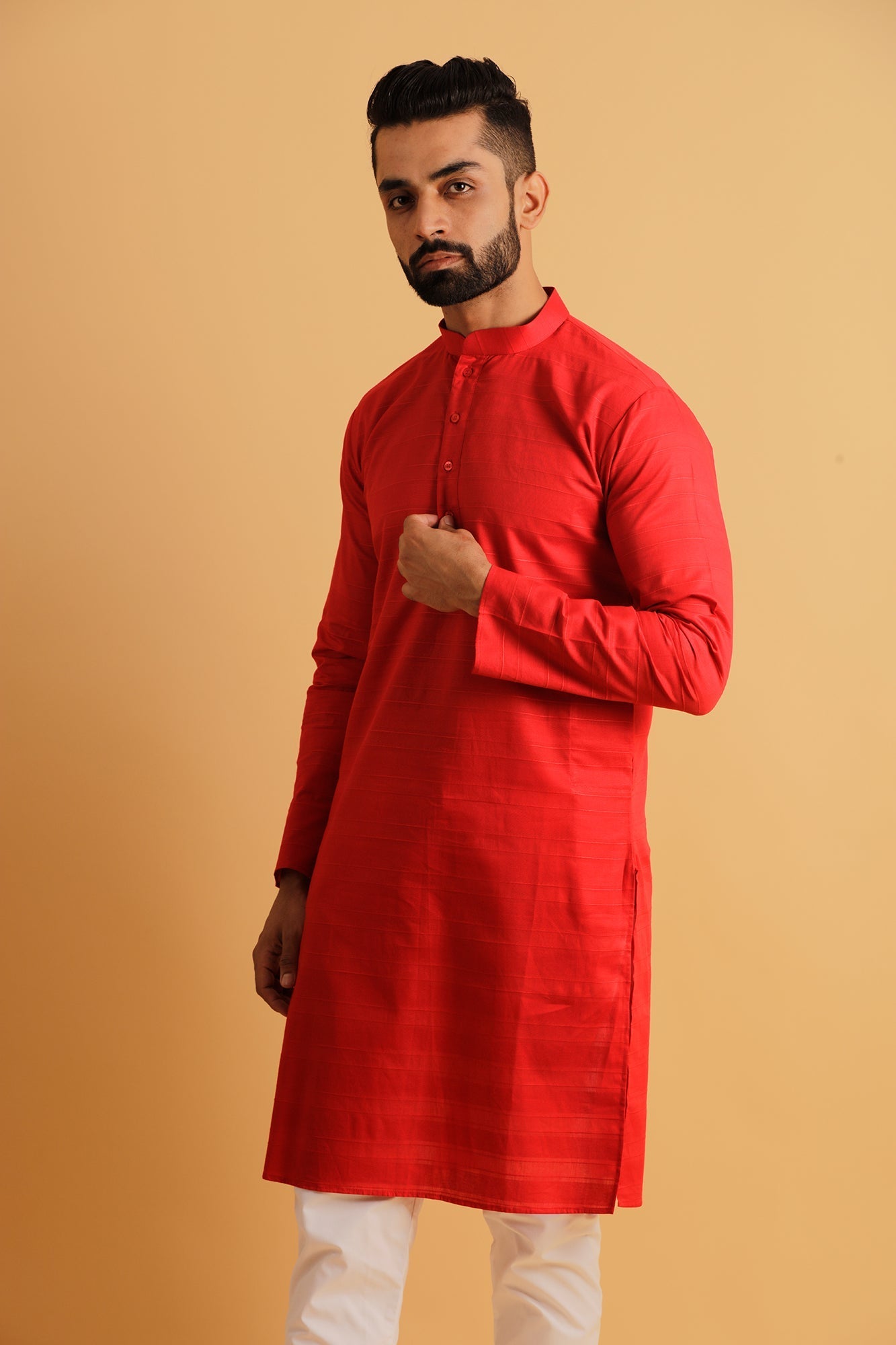 Woven Design Band Collar Straight Kurta