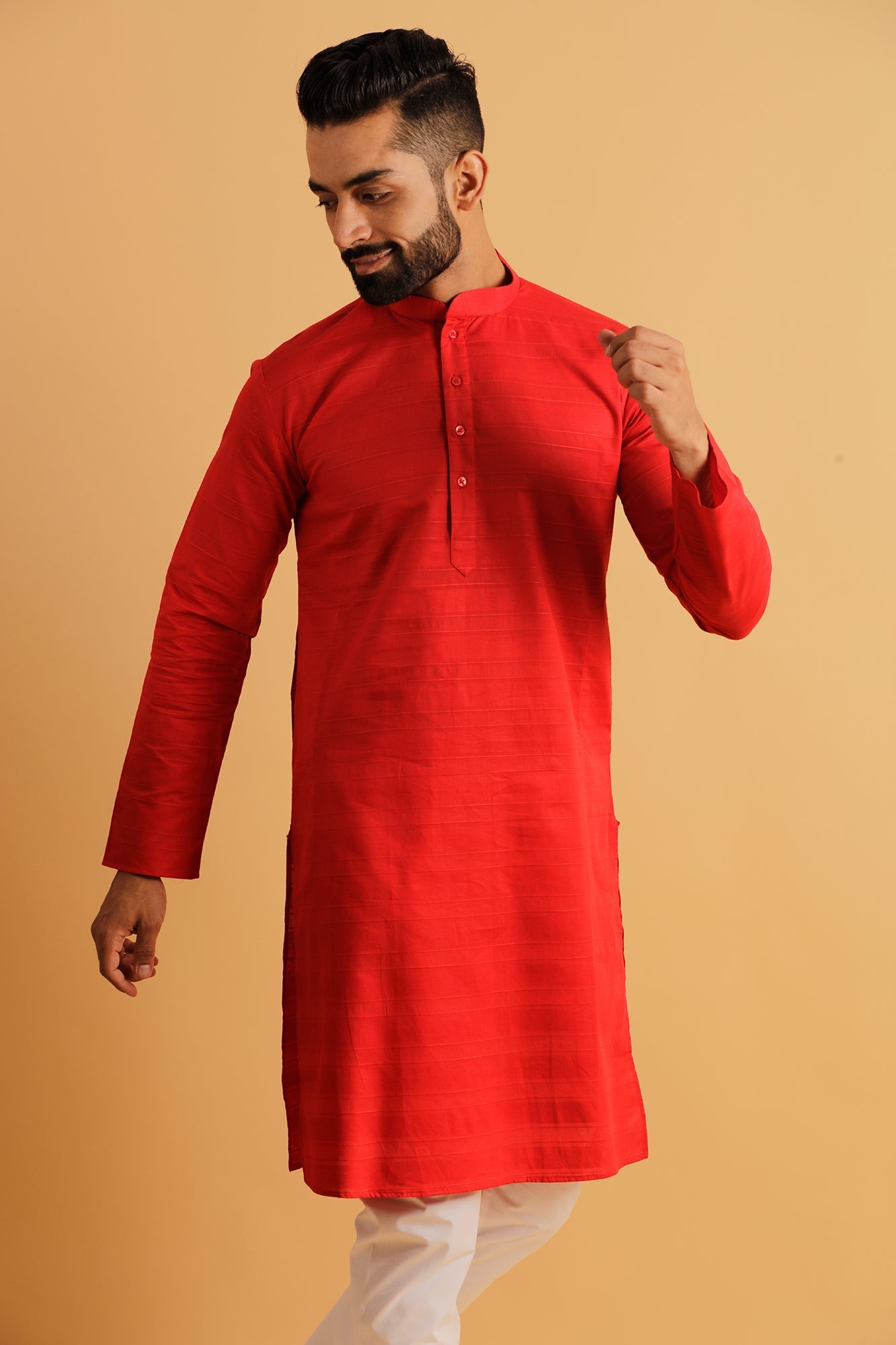 Woven Design Band Collar Straight Kurta