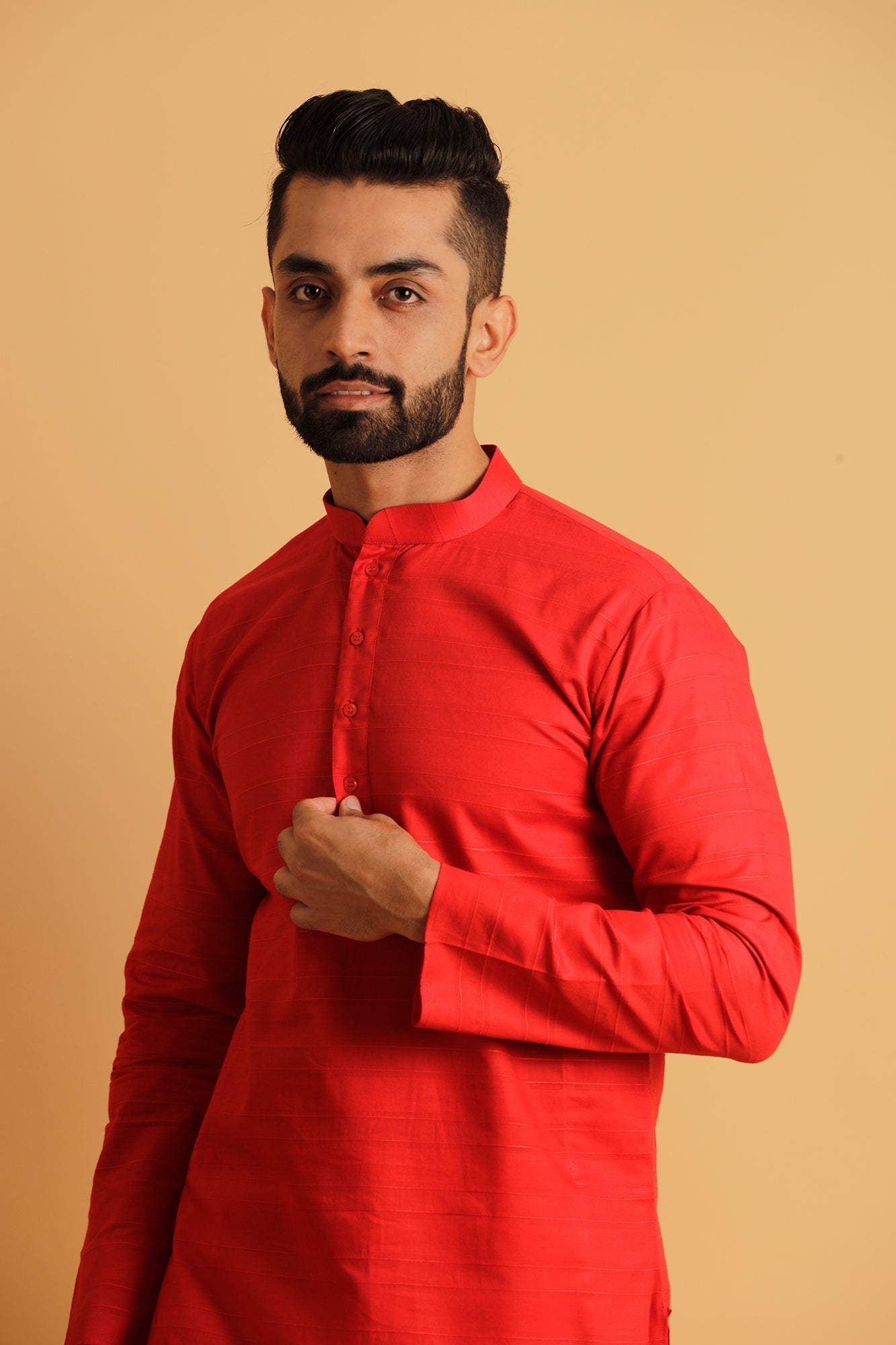 Woven Design Band Collar Straight Kurta