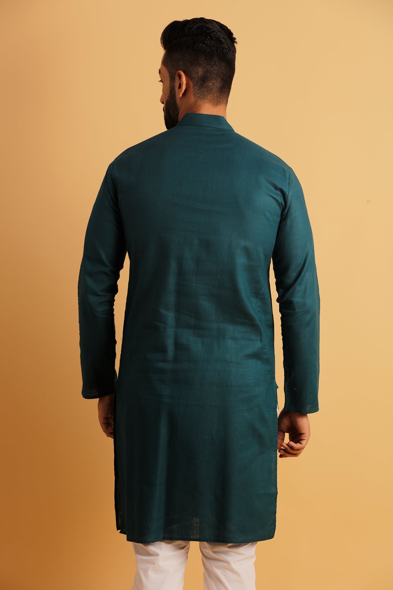 Men Green Geometric Cold-Shoulder Sleeves Thread Work Kurta