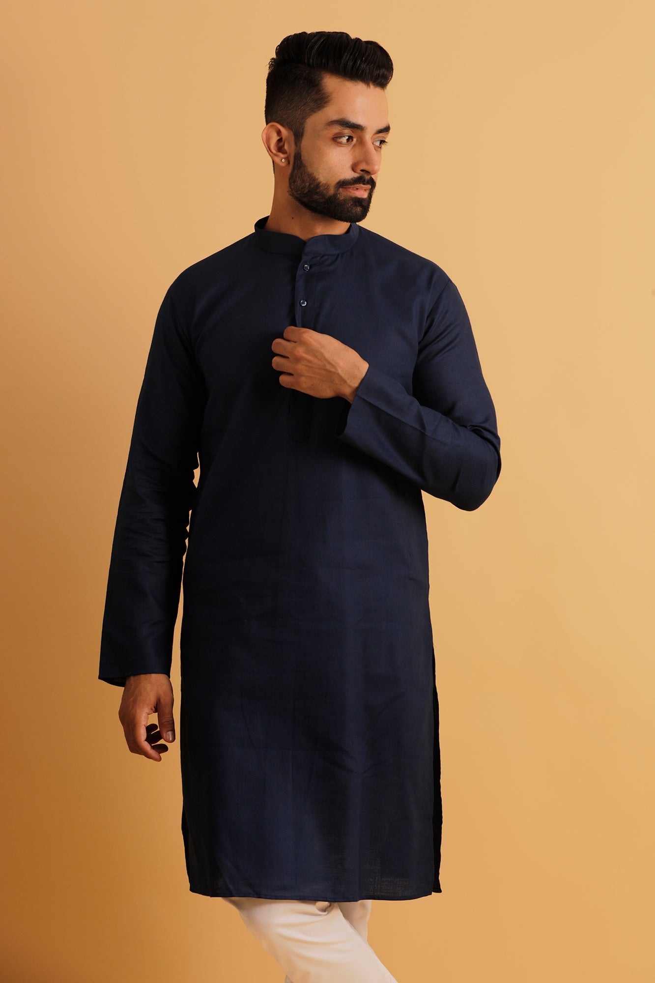 Men Blue Thread Work Kurta