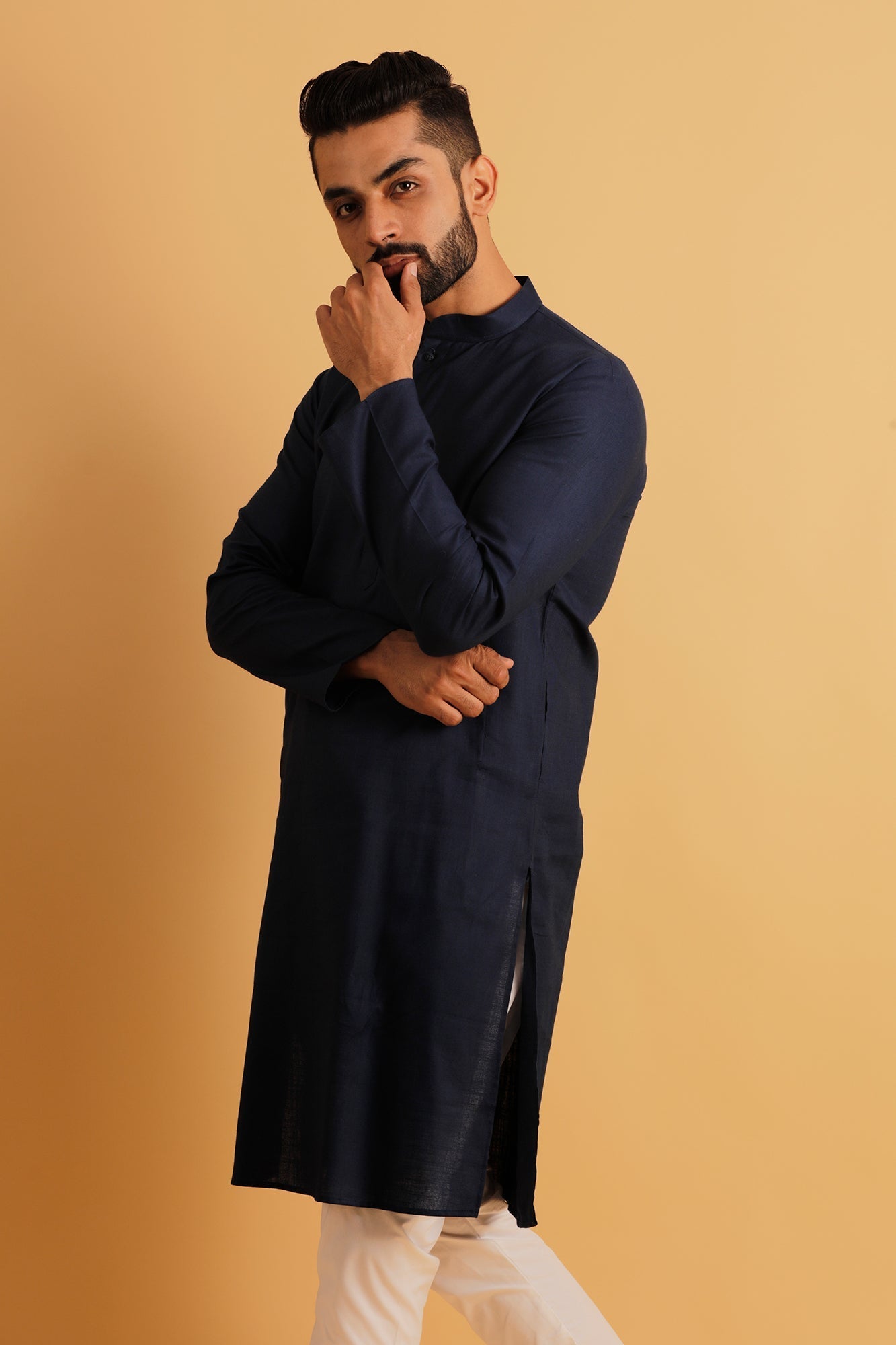 Men Blue Thread Work Kurta